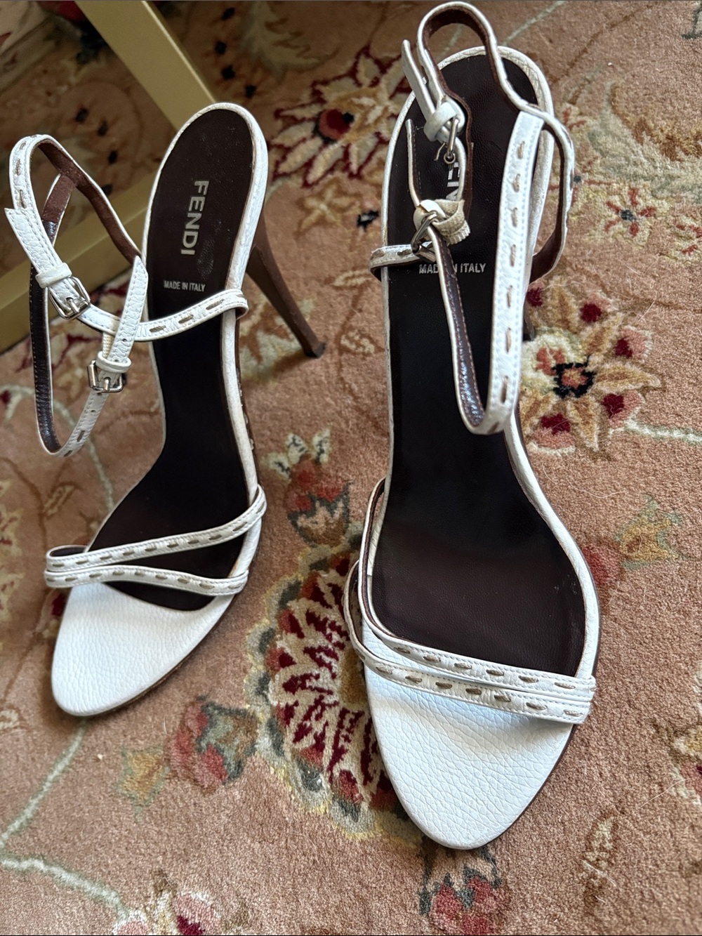 Fendi White Leather Strappy Stiletto Sandals